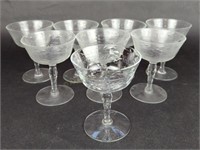 Eight Vintage Blown Cut Glass Sherbet Glasses