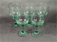 Five Green Glass Water Goblets