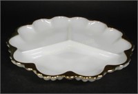 Vintage Milk Glass 3 Compartment Serving Dish