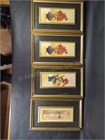 (4) Vintage Framed Glass With Floral Print Panels