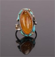 NATIVE AMERICAN AMBER TURQUOISE STERLING RING
