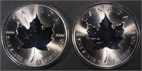 (2) 1 OZ .999 SILVER 2021 CANADIAN MAPLE ROUNDS