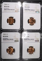 1938-S & (3) 1954-S LINCOLN CENTS NGC MS66 RD