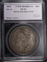 1878 7TF REV. 78 MORGAN DOLLAR VAM-117 SEGS VG-10