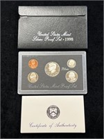 1998 US Mint Silver Proof Set in Box with COA