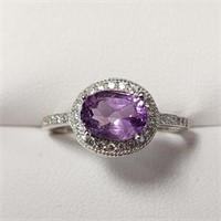 $200 Silver Amethyst And Cz  Ring
