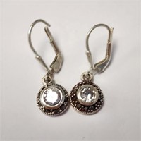 $120 Silver Cz And Marcasite Earrings