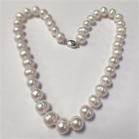 $800 Silver Fresh Water Pearl And Cz 19"  Necklace