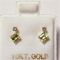 $400 10K  Peridot(0.4ct) Diamond(0.06ct) Earrings