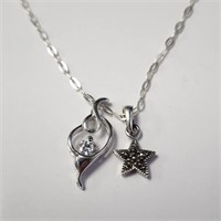 $160 Silver Cz And Marcasite  16" Necklace