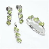 Silver Peridot(3.75ct) Earring Ring Pendant Set