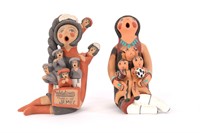 2 NATIVE AMERICAN POTTERY STORYTELLERS SIGNED