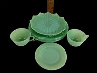 Jadeite cups, plates, and small dish good