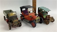 Tin model T friction cars, metal delivery truck