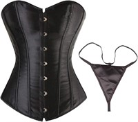 Women Gothic Sexy Faux Leather Overbust Corset - S