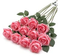 Pink Roses Artificial Silk Flowers - 12 Pcs