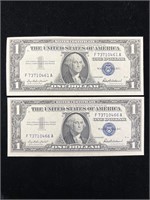 Lot of Two 1957 $1 Silver Certificates