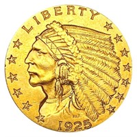 1925-D $5 Gold Half Eagle CHOICE AU