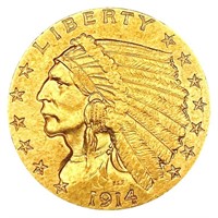 1914-D $2.50 Gold Quarter Eagle CHOICE AU