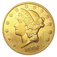 1906-S $20 Gold Double Eagle LIGHTLY CIRCULATED