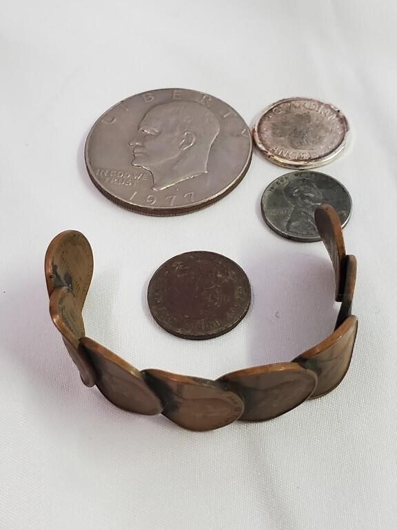 Mixed Lot On Coins, Silver Token And Coin Bracelet