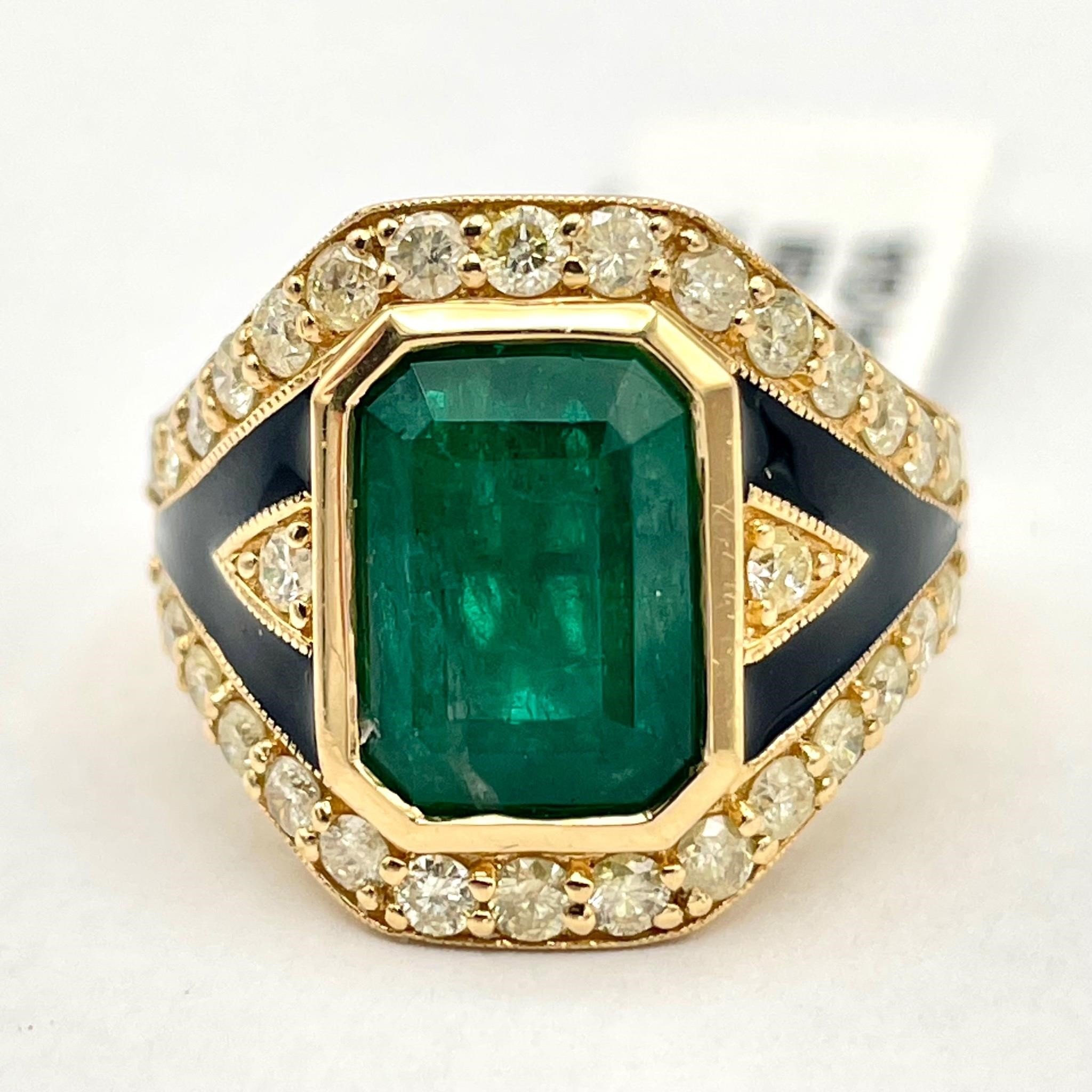 18K Gold Emerald & Diamond Ring