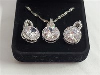 Sterling Silver And Russian CZ Necklace & Earrings