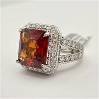 14K Gold Diamond & Spessartite Garnet Ring