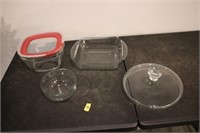 Glass bowls, baking dish, lid