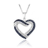 Natual Black & White Diamond Open Heart Necklace