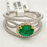 Oscar Friedman 18K Gold Diamond & Emerald Ring
