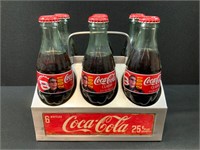 Metal Coca-Cola Carrier with 6 NASCAR Coke Bottles