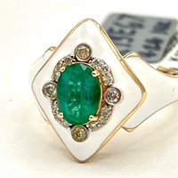 14K Gold Diamond & Emerald Ring