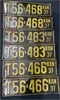 1937 Kansas License Plates-3 Sets
