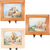 3 PUEBLO INDIAN SOUTHWEST PAINTINGS ON CANVAS