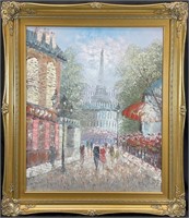 Paris Eiffel Tower Oil Painting, Signed Burnton
