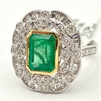 18 K Gold Emerald & Diamond Ring