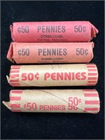 Four Rolls of Unsearched Wheat Pennies