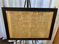Framed 1770 Newspaper (living room)