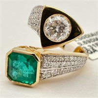 18K Gold Emerald & Diamond Ring