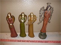 4pc Carved Wood Large Angel Figurines
