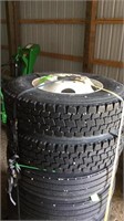 (2) 11R22.5 truck tires on steel rims