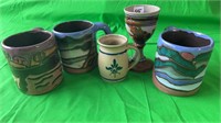 (5) Various Hand Crafted Pottery Mugs & Vessels