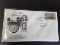 US LEWIS AND CLARK KEEL BOAT FIVE CENT COIN STAMP