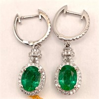 Platinum Emerald & Diamond Earrings