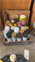 Assorted paints, WD-40, glue, brake fluid