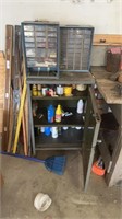 Metal bench, contents, containers