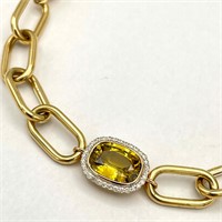 14K Gold Chrysoberyl & Diamond Necklace
