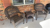 2 wicker chairs and table