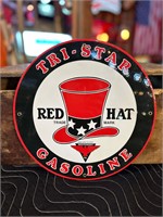 11.5” Round Porcelain Red Hat Sign